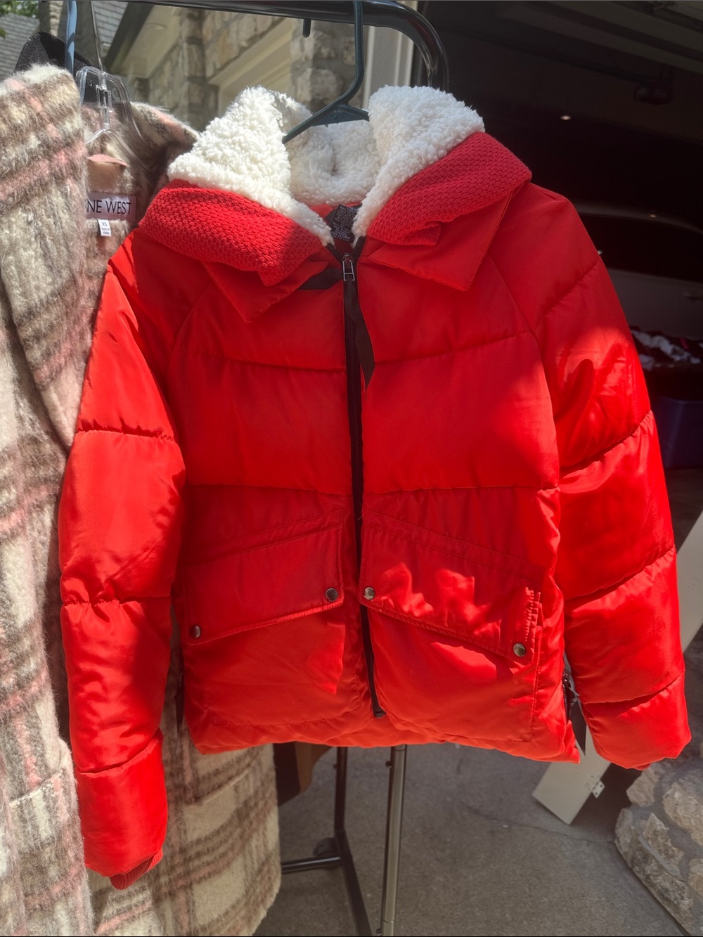Red Sherpa-Lined Puffer Jacket with Hood - Unbranded